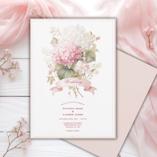 Rosa vita hydrangeor Blommig bröllopsinbjudan Inbjudningar