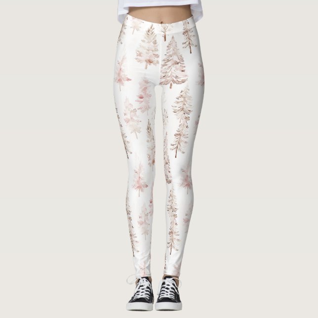 Rosa vita julgranar leggings (Framsida)