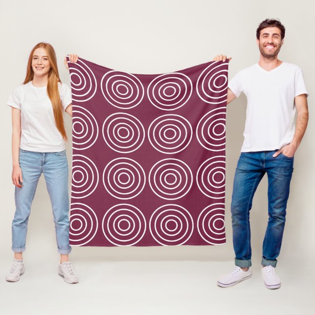 Rosa Vita Koncentriska Cirklar Geometrisk  Fleecefilt (På plats)