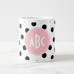 Rosa vita och svarta prickar Monogram Jumbo Mugg