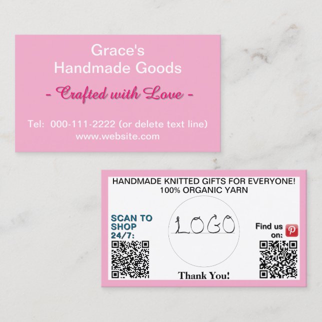 Rosa Vita QR-koder Logo 3,5 x 2,0 Visitkort (Fram/baksida)