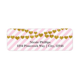 Rosa & Vita Rand med Guld Hearts-etiketter Returadress Etikett