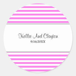 Rosa/vita ränder Bröllop Klassisk Rund Klistermärk Runt Klistermärke