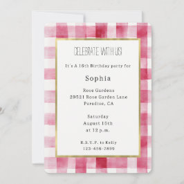 Rosa vita ränder födelsedag inbjudningar