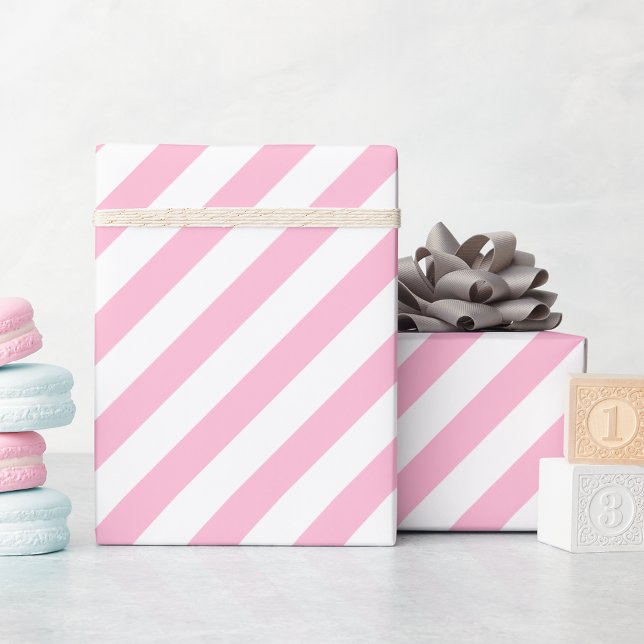 Rosa vita ränder guld text jul födelsedag presentpapper (Pink White Stripes Gold Text Christmas Birthday Wrapping Paper)