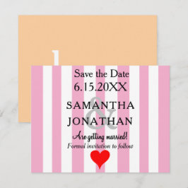Rosa vita ränder rött hjärta bröllop Save the Date Spara Datumet