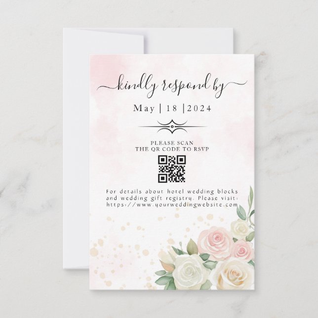 Rosa & Vita Rosor Blommar OSA Kort (Framsida)