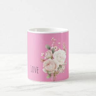 Rosa vita rosor blommig kaffemugg