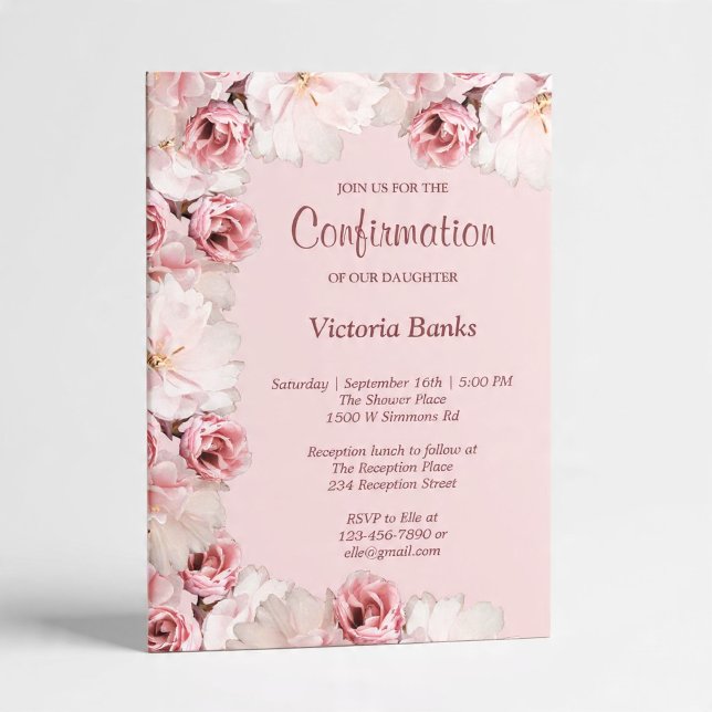 Rosa/Vita Rosor Konfirmationsinbjudan Inbjudningar (Skapare uppladdad)