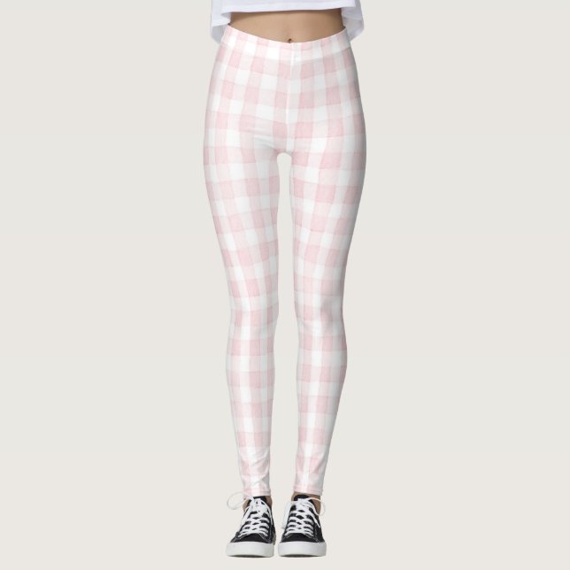 Rosa vita rutiga ränder leggings (Framsida)