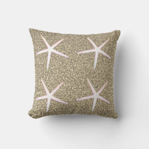 Rosa vita sjöstjärnmönster guldglitter kudde