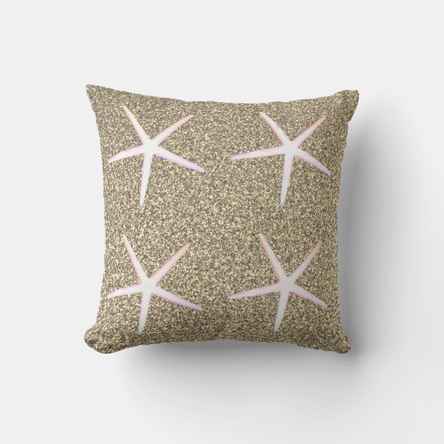 Rosa vita sjöstjärnmönster guldglitter kudde (Framsida)