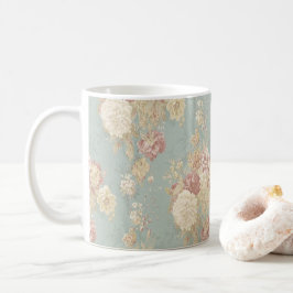 Rosa vita skära rosor på blå bakgrund kaffemugg