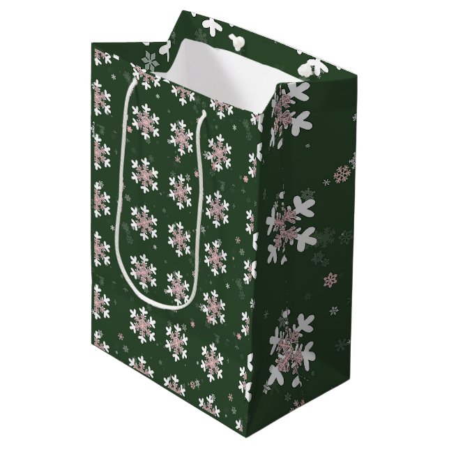 Rosa Vita Snöflingor Grönt (Framsidan Vinklad)