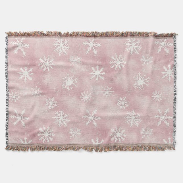 Rosa vita snöflingor jul filt (Framsidan)