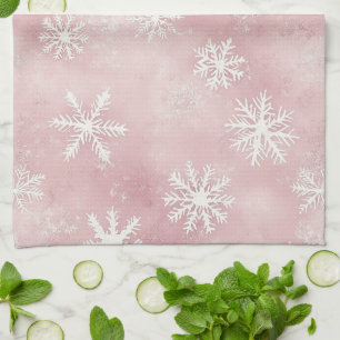 Rosa vita snöflingor jul kökshandduk