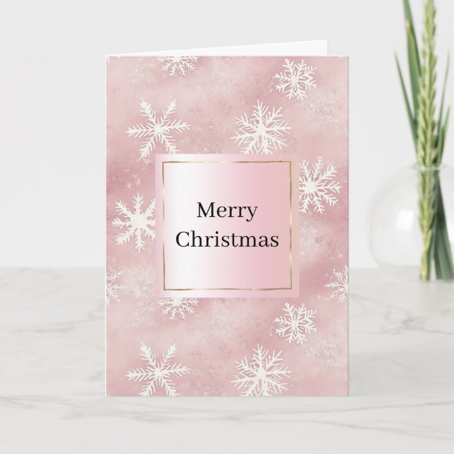 Rosa Vita Snöflingor Jul Kort (Framsida)