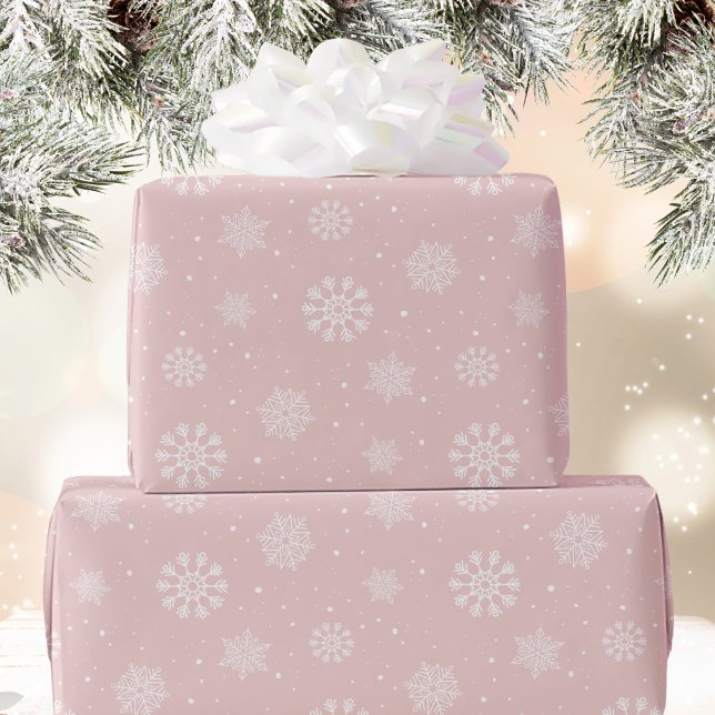 Rosa vita snöflingor Mönster jul helgdag Presentpapper (Skapare uppladdad)