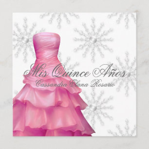 Rosa vita snöflingor Vita Quinceanera-inbjudningar Inbjudningar