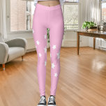 Rosa vita stjärnor leggings<br><div class="desc">Ett enkelt diagonalt mönster med vita stjärnor på en rosa bakgrund.</div>
