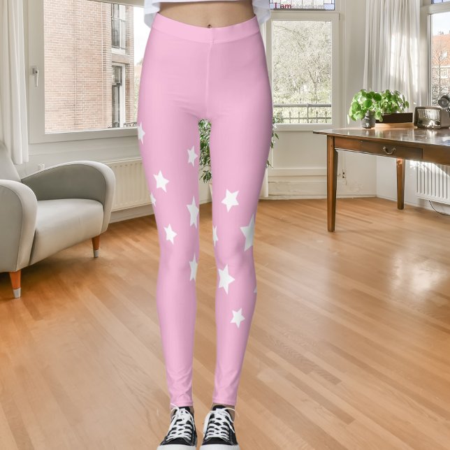 Rosa vita stjärnor leggings (Skapare uppladdad)