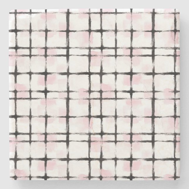 Rosa Vita Svarta Ränder Stenunderlägg (Framsidan)