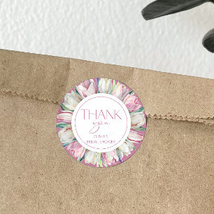 Rosa vita tulpaner Bröllopsdusch Tack Runt Klistermärke