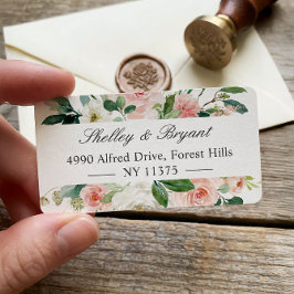  Rosa Vita vattenfärgen Blommigt Adress Adressetikett