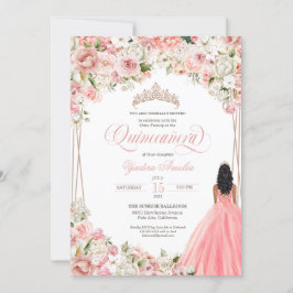  Rosa Vita vattenfärgsblommor Quinceañera i Inbjudningar