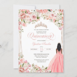  Rosa Vita vattenfärgsblommor Quinceañera Inbjudningar
