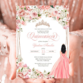  Rosa Vita vattenfärgsblommor Quinceañera Inbjudningar
