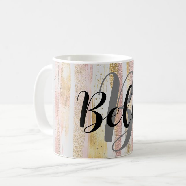 Rosa Vita vattenfärgsfärgstreck i Glitter Färgfärg Kaffemugg (Framsida vänster)