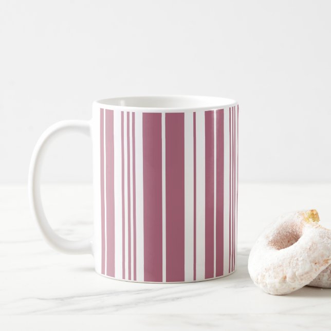 Rosa vita vertikala randiga mönster kaffemugg (Med munk)