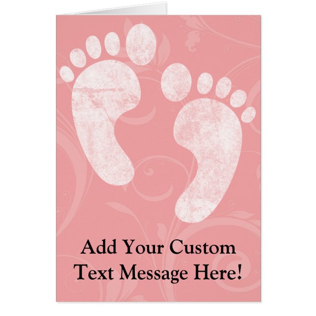 Rosa-/vitbabyfotspår Hälsningskort (Framsidan)