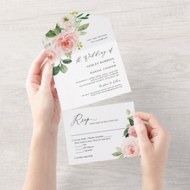  Rosa Vitboken Blommigt Bröllop (Avrivbar del)
