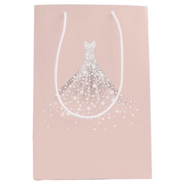  Rosa Vitdiamanter Bröllop Dress (Framsidan)