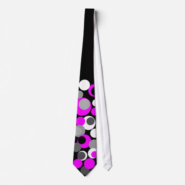 Rosa vitgrå färgpolka dots på svart Tie Slips (Framsida)