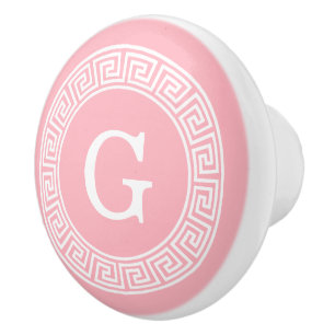 Rosa Vitgrekiska Nyckel Rnd Ram Initial Monogram Knopp
