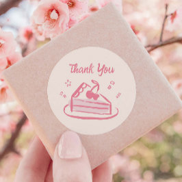 Rosa Vitmisk Doodle Hand plockade Cake Tack Runt Klistermärke