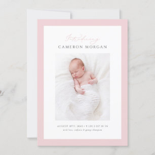 Rosa Vitmisk kallgrafi Foto Baby Birth Meddelande