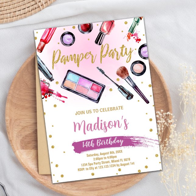 Rosa Vitpamper Party-födelsedagsinbjudningar Inbjudningar (Pink White Pamper Party Birthday Invitations)