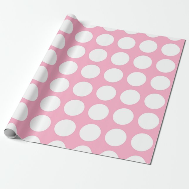 Rosa vitpolka dots presentpapper (Utrullad)