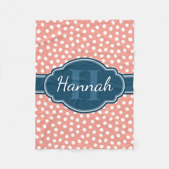 Rosa Vitprickad marin Mönster Fleecefilt (Framsidan)