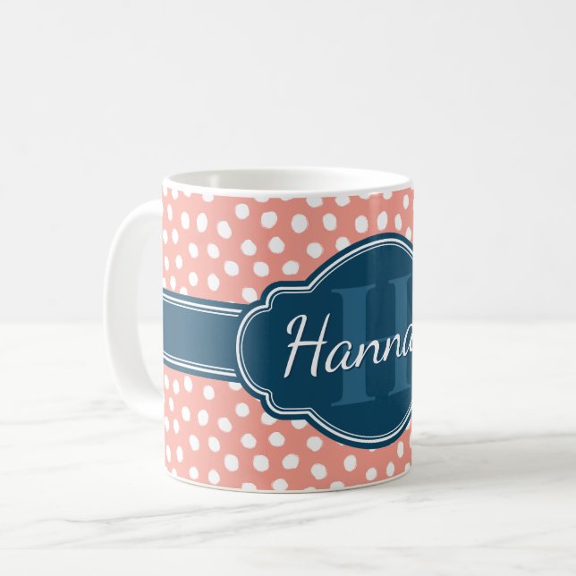 Rosa Vitprickad marin Mönster Kaffemugg (Framsida vänster)