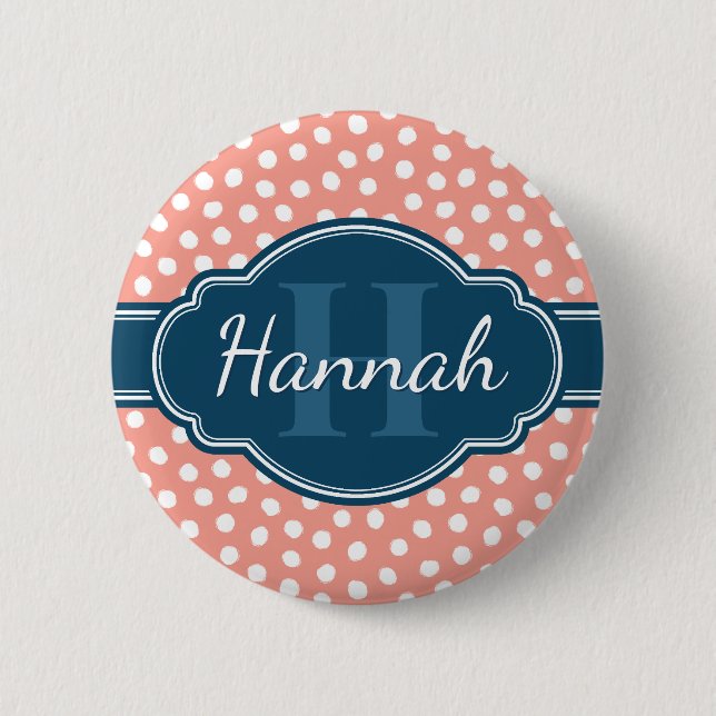 Rosa Vitprickad marin Mönster Knapp (Framsida)