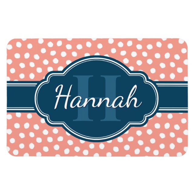 Rosa Vitprickad marin Mönster Magnet (Horisontell)