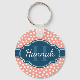 Rosa Vitprickad marin Mönster Nyckelring