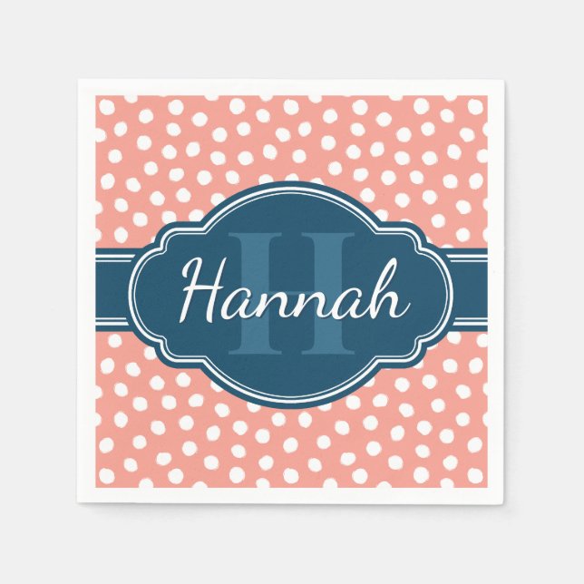 Rosa Vitprickad marin Mönster Pappersservett (Framsidan)