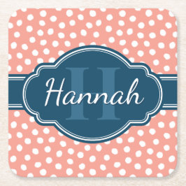 Rosa Vitprickad marin Mönster Underlägg Papper Kvadrat