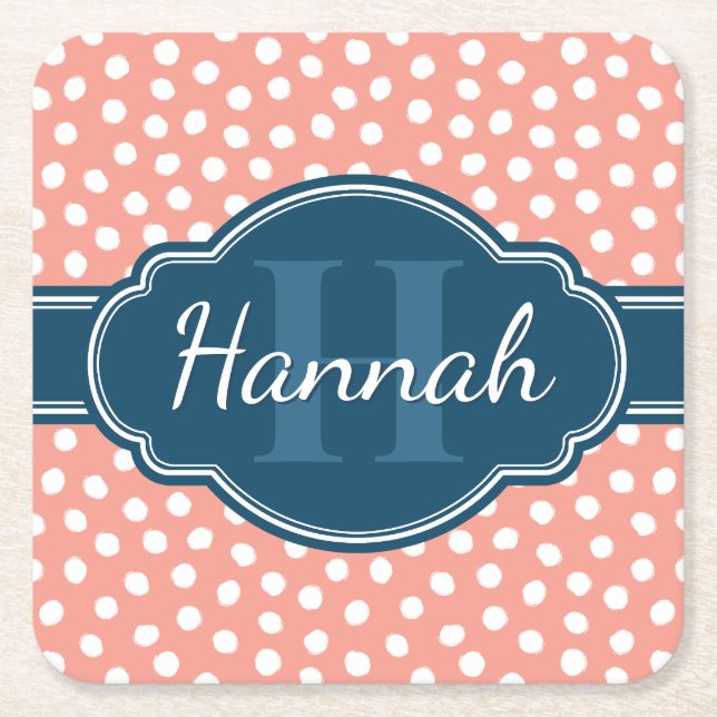 Rosa Vitprickad marin Mönster Underlägg Papper Kvadrat (Framsidan)